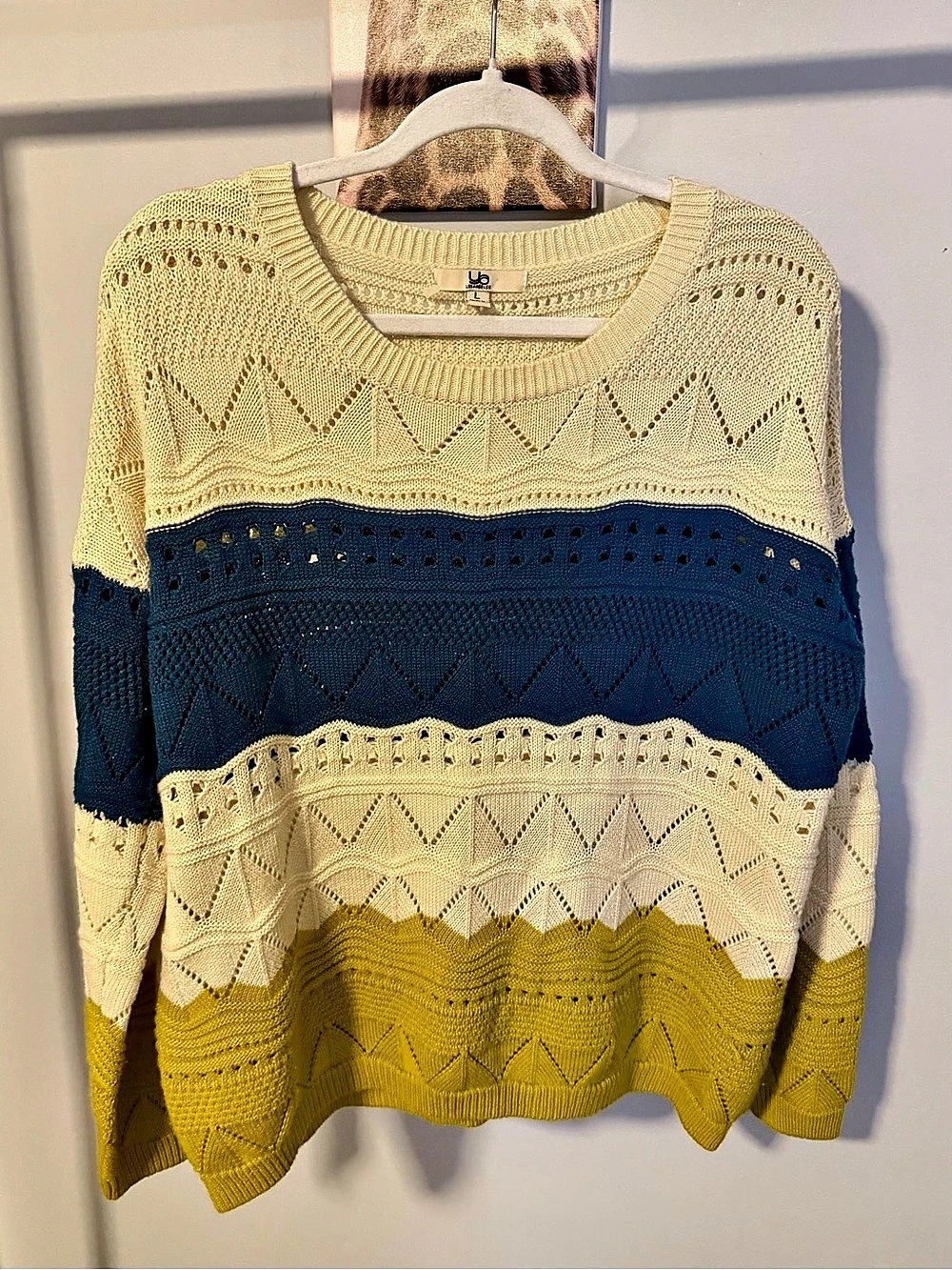 UO Color Block Crewneck Sweater in Yellow & Blue